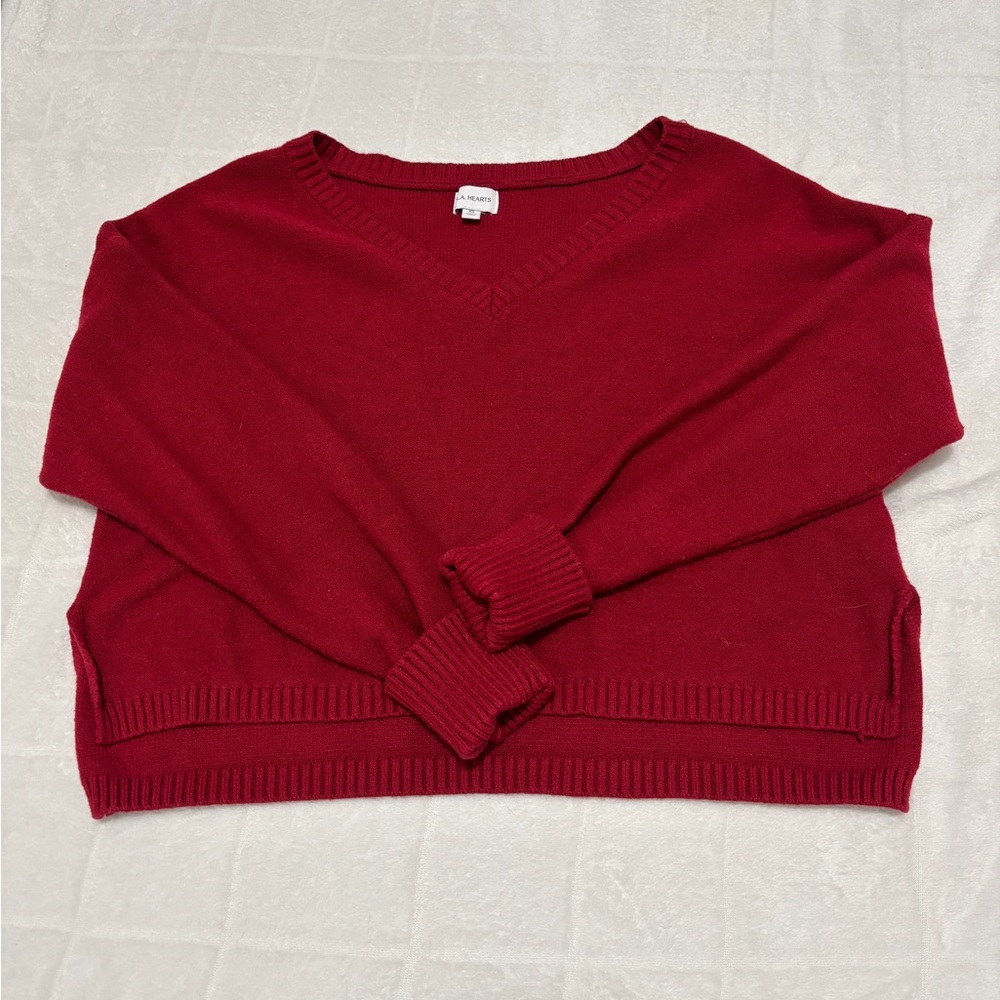 La Hearts Red V-Neck Sweater